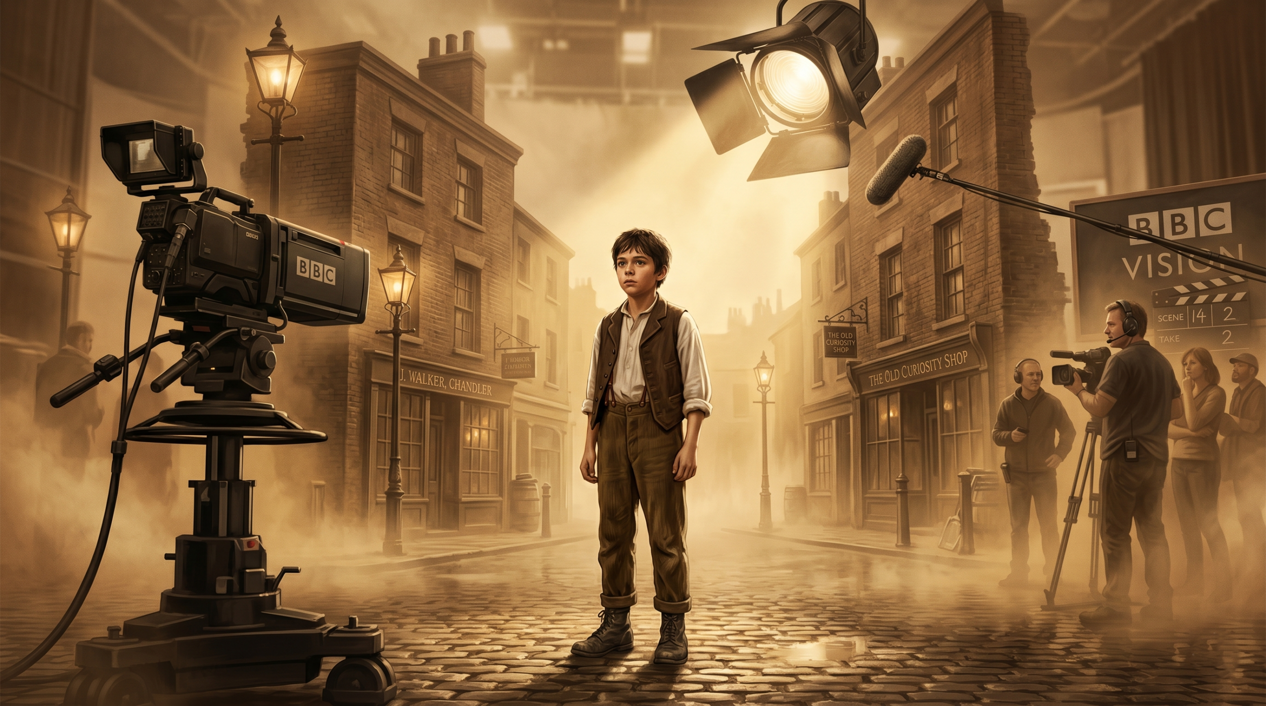 Young boy in Victorian costume on a BBC period drama set representing Daniel Radcliffe's first acting role before Harry Potter