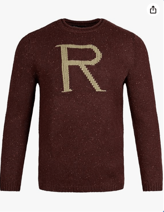 Harry Potter Ron Weasley ‘R’ Sweater - Adult Replica Knit Jumper - Burgundy - Costume & Collectible Gift

