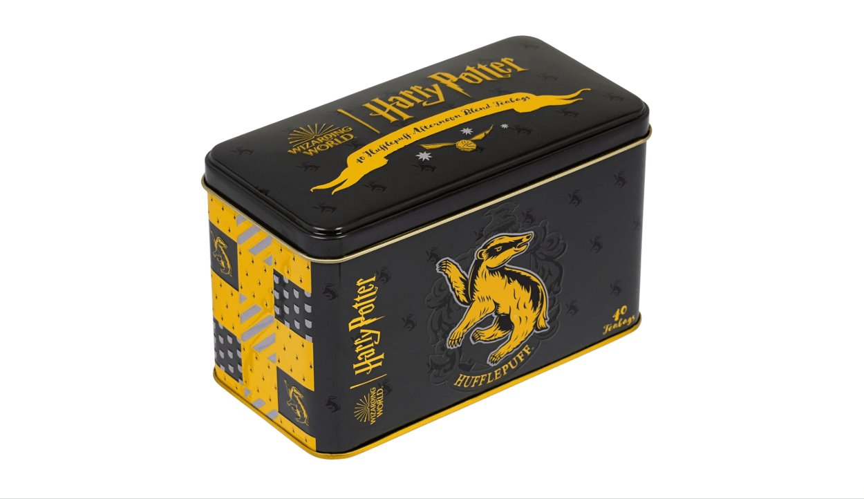 New English Teas Harry Potter Hufflepuff Crest Tea Caddy with 40 English Afternoon Teabags 