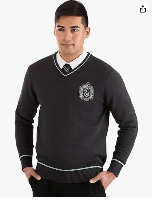 Fun Costumes Adult Harry Potter Slytherin Uniform Sweater, Cotton V-Neck with Slytherin Patch, Officially Licensed