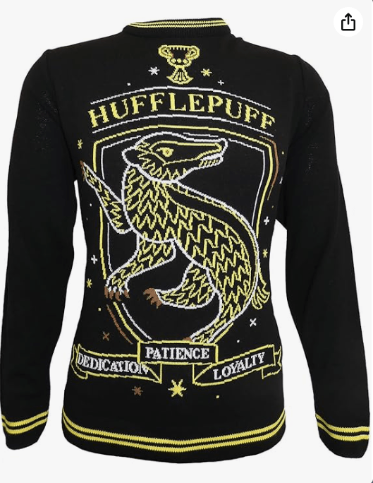 Harry Potter Unisex Adult Hufflepuff Knitted Sweater (XL) (Black/Yellow)