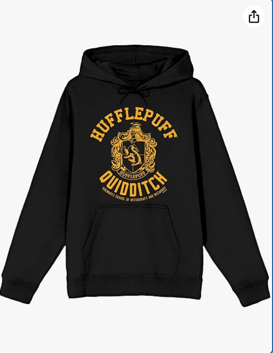 Bioworld Harry Potter Hufflepuff Quidditch Crest Long Sleeve Unisex Adult Hooded Sweatshirt