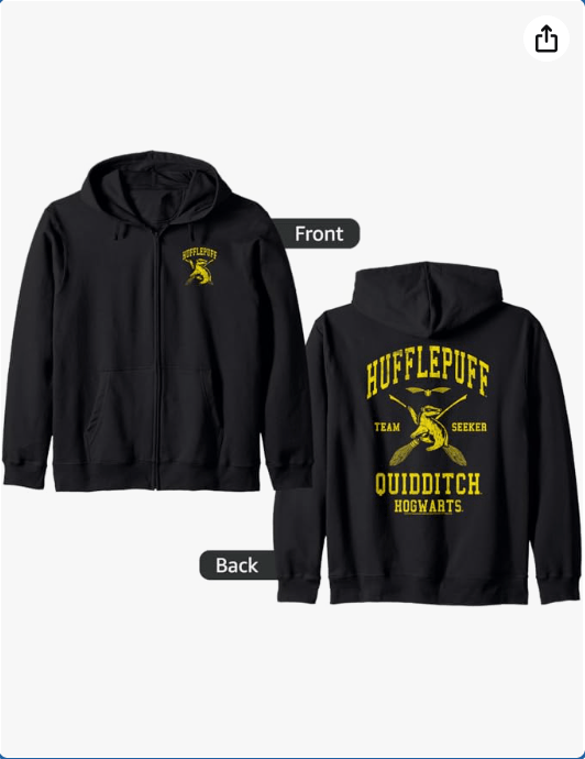 Harry Potter Hufflepuff Quidditch Crest Front And Back Zip Hoodie