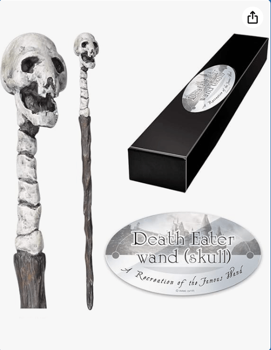 The Noble Collection - Death Eater Skull Character Wand - 14in (35cm) Wizarding World Wand with Name Tag - Harry Potter Film Set Movie Props Wands