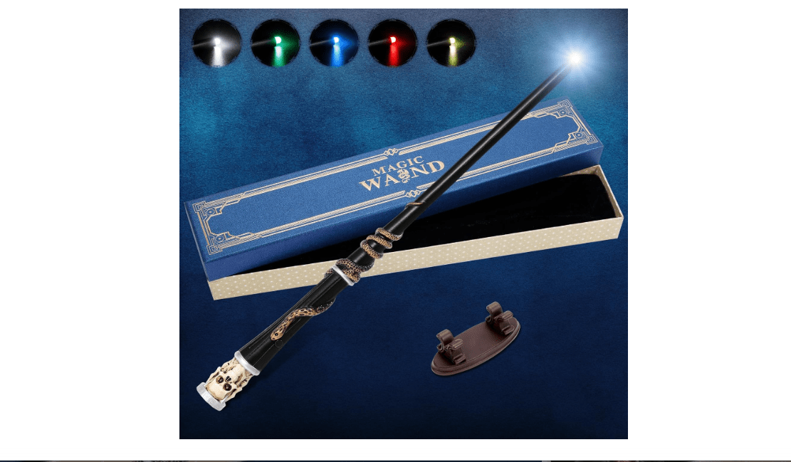 CharmFields Light Up Magic Wizard Wand with 5 Static Light Colors, Rechargeable Illuminating Resin Witch Wand for Kids Collection Cosplay, with Mini Stand...
