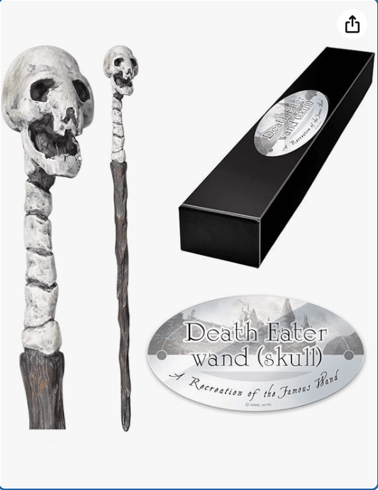 The Noble Collection - Death Eater Skull Character Wand - 14in (35cm) Wizarding World Wand with Name Tag - Harry Potter Film Set Movie Props Wands