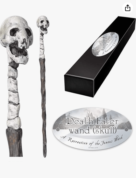 The Noble Collection - Death Eater Skull Character Wand - 14in (35cm) Wizarding World Wand with Name Tag - Harry Potter Film Set Movie Props Wands