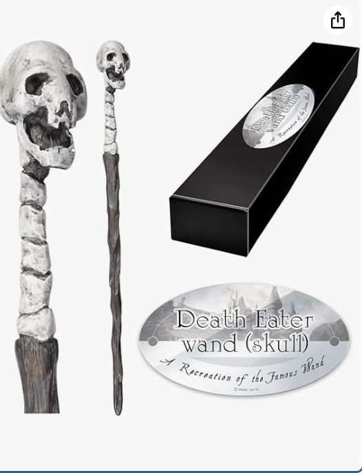 The Noble Collection - Death Eater Skull Character Wand - 14in (35cm) Wizarding World Wand with Name Tag - Harry Potter Film Set Movie Props Wands