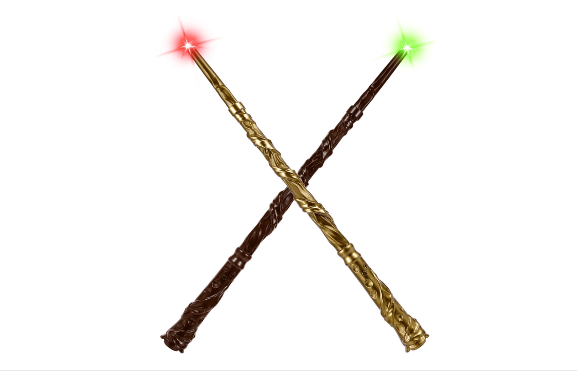 ShinySong Light Up Wizard Magic Wand with Sounds & 4 Lightings - 2 PCS Illuminating Witch Toy Wands for Kids Cosplay Party Favors, Vine - Brown Golden