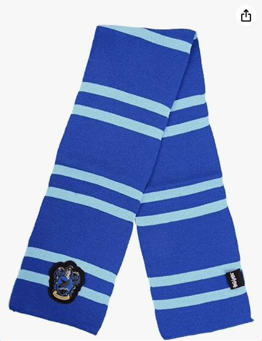 elope Harry Potter Deluxe Ravenclaw Knit Scarf - Embroidered Crest Patch and Knitted Stripes, Officially Licensed Ravenclaw - Blue 