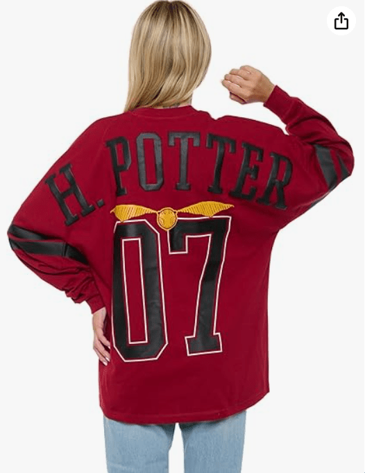 Harry Potter Jersey Womens Oversized Quidditch Drop Shoulder Long Sleeve 