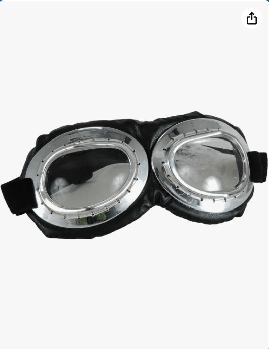 Aviator Goggles Silver - Plastic Frames with Clear Lenses, Adjustable Strap, Costume Accessory
