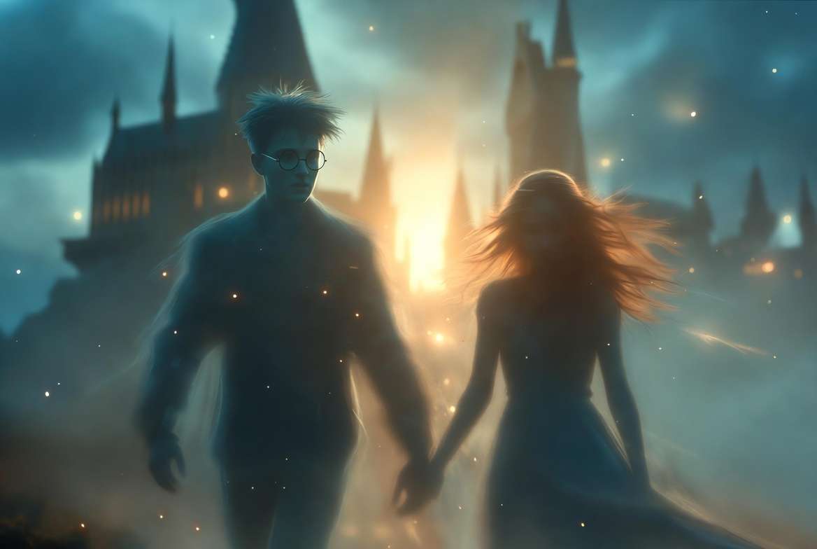 James and Lily Potter choosing to move on instead of becoming ghosts, fading into the afterlife light