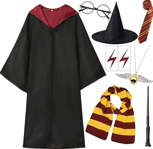 Wizard Costume for Kids 3-15, Wizard Robe with Dress Up Set for Halloween Cosplay Party 