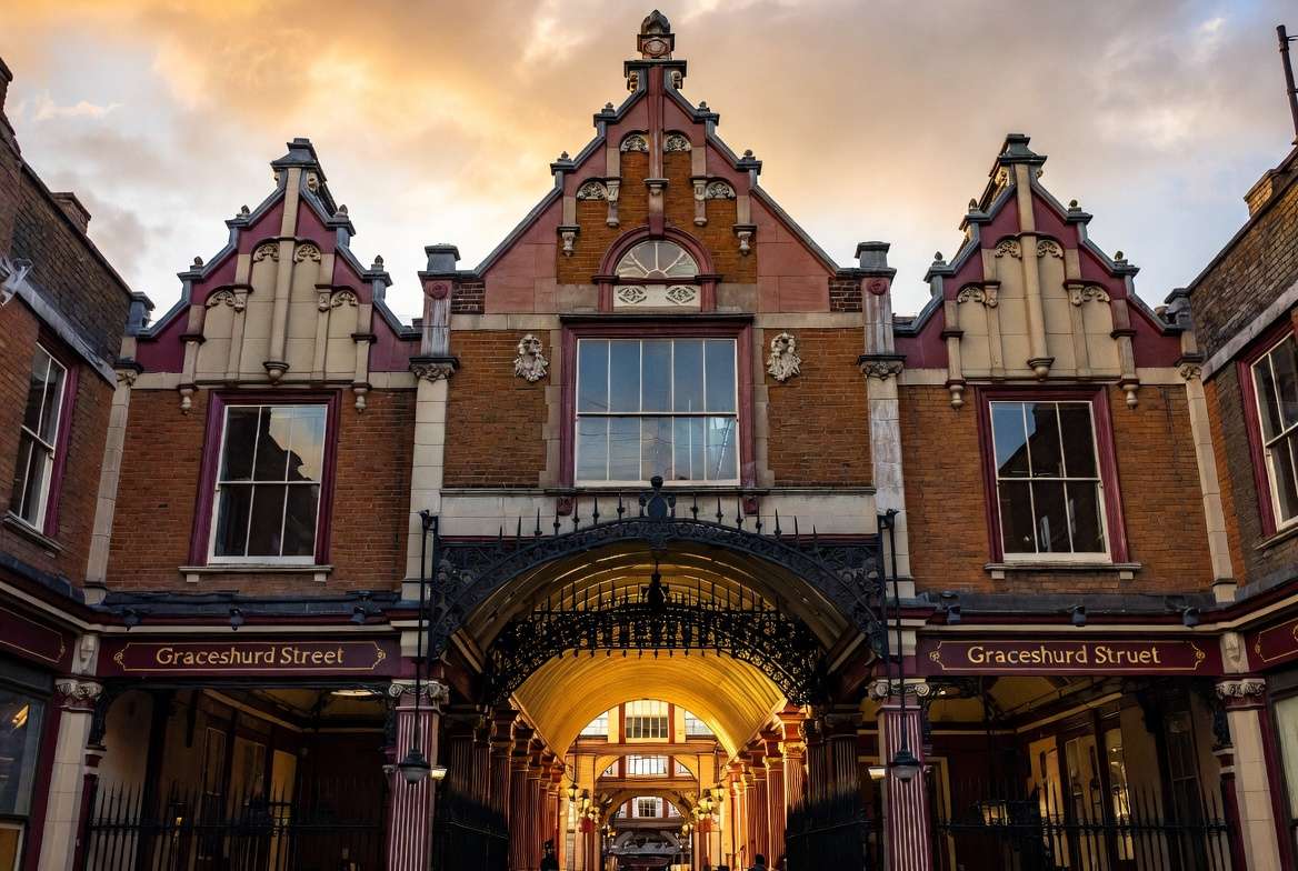 Victorian architecture of Leadenhall Market London exterior
