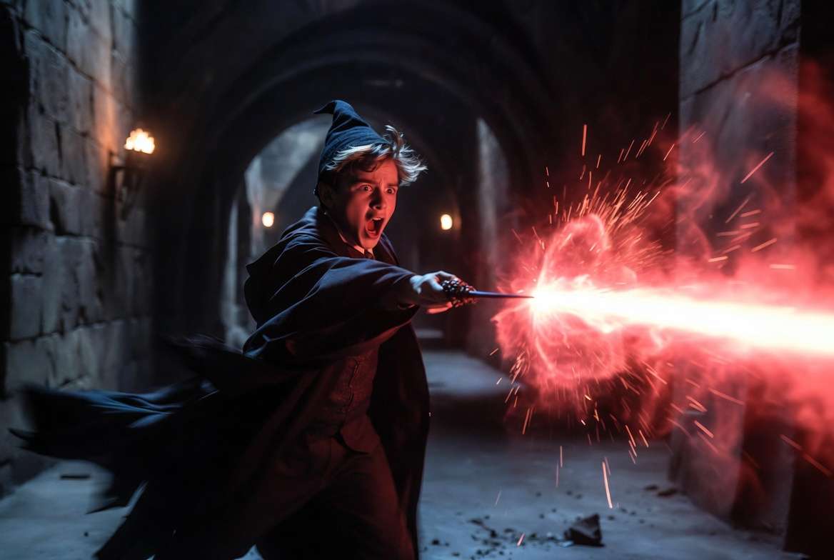 Stupefy spell red light effect being cast in Harry Potter