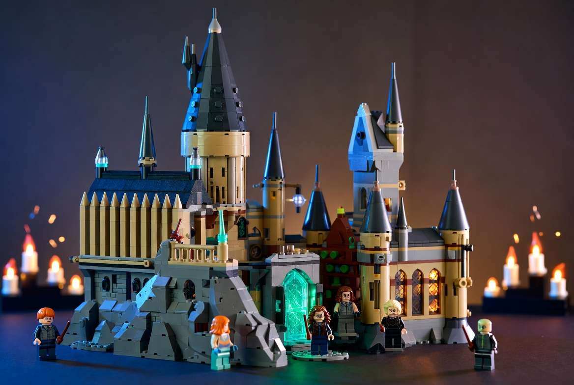 New Harry Potter LEGO Hogwarts Castle East Wing 2026 set fully built with minifigures