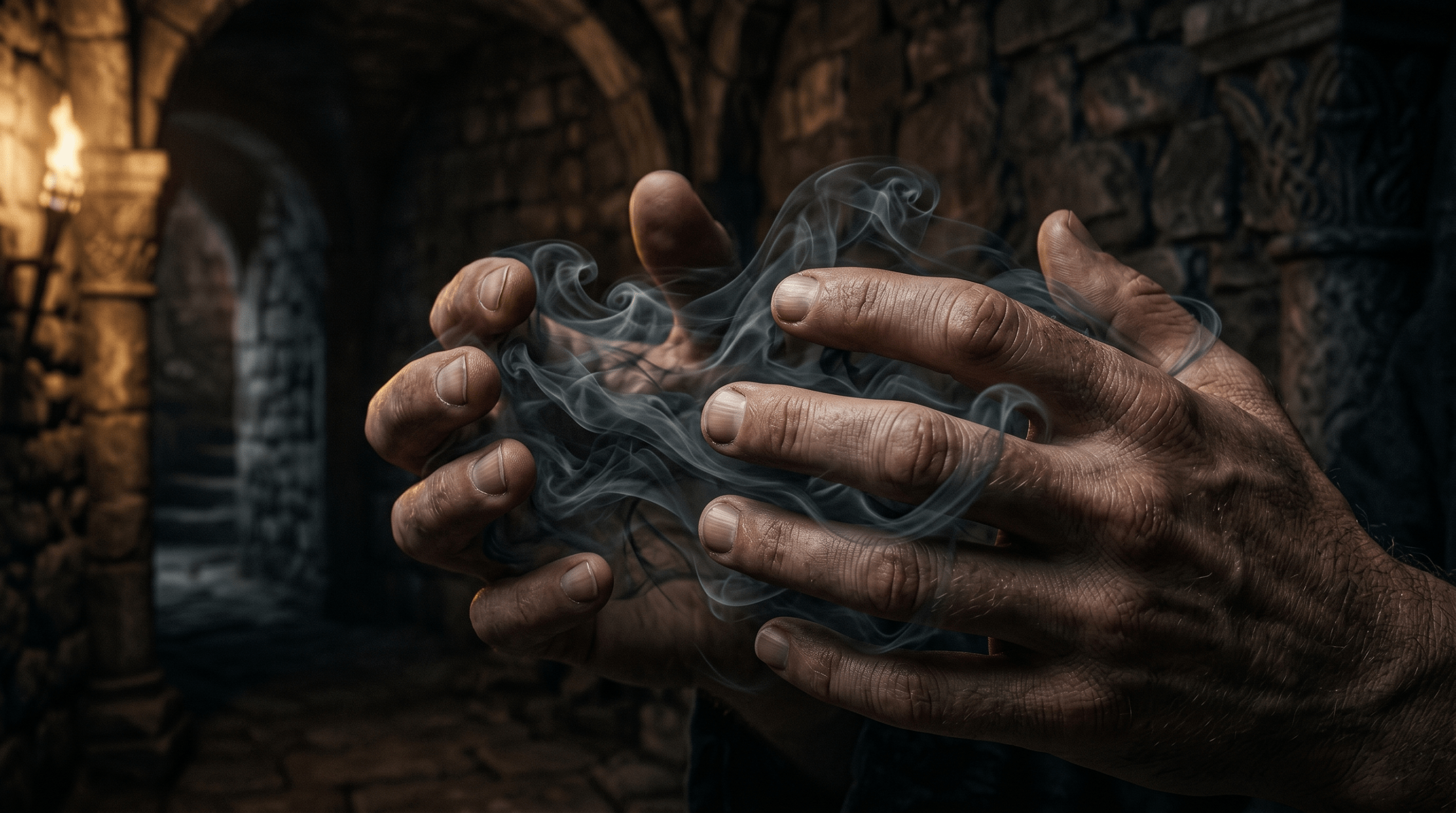 Hands trying to catch swirling smoke representing Bem's famous Harry Potter quote