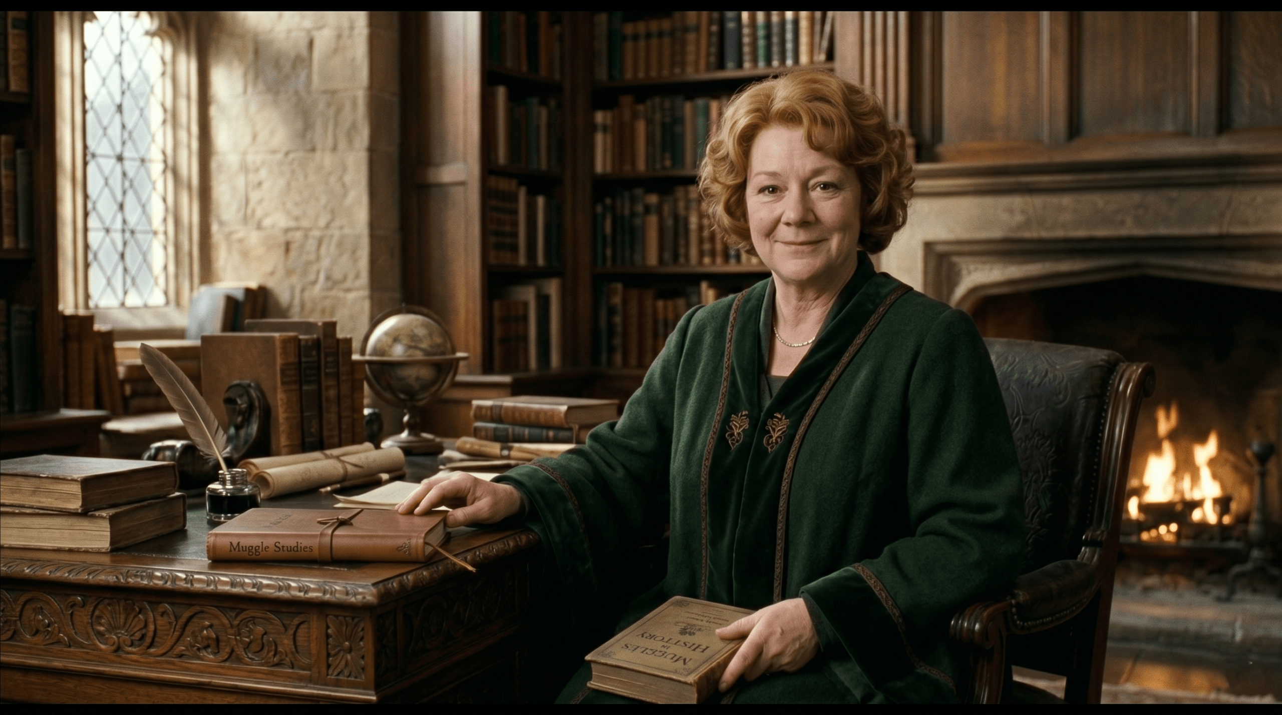 Professor Charity Burbage portrait showing her kind expression and ginger hair as the Muggle Studies teacher