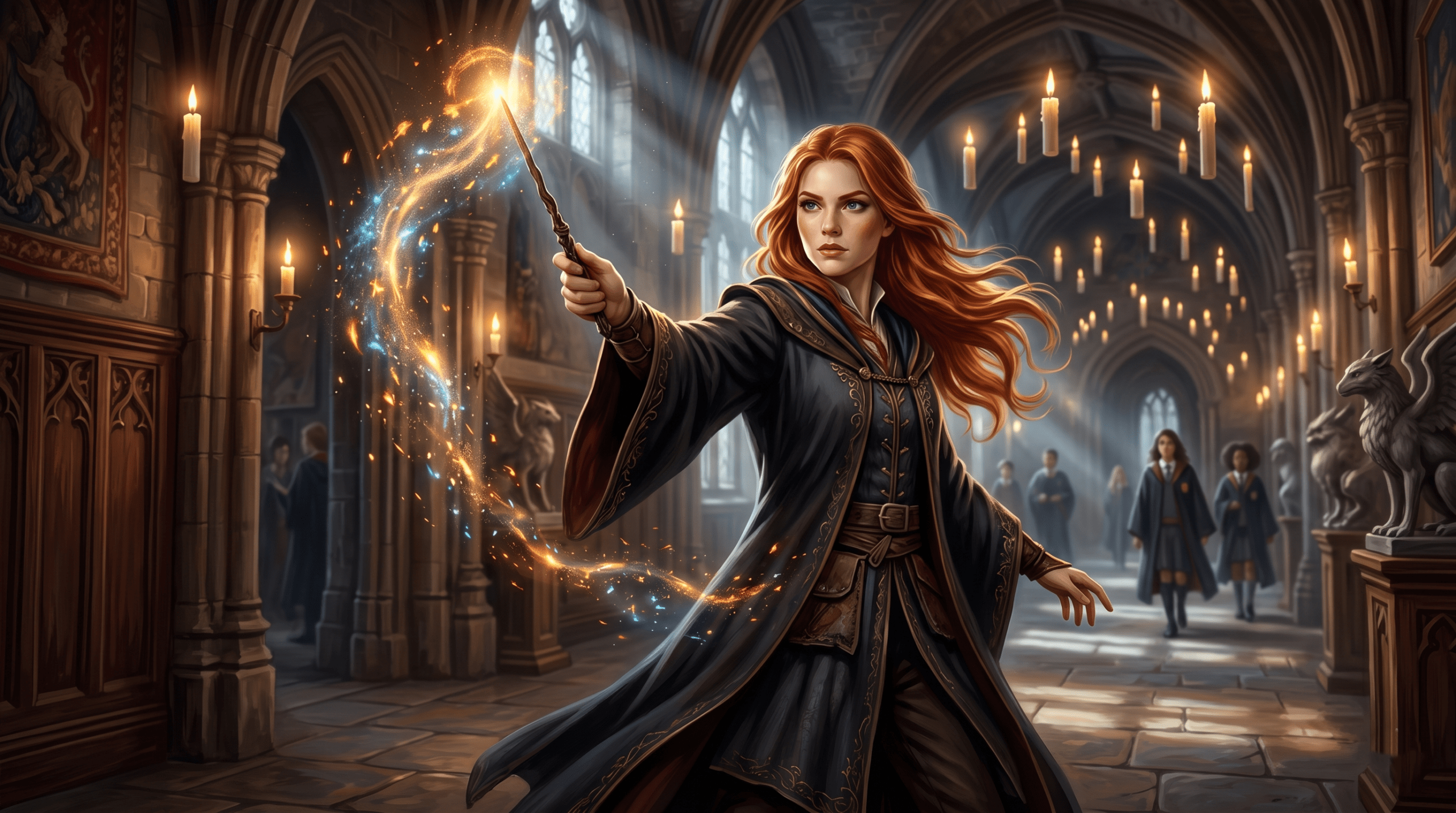 A cinematic depiction representing the fierce, independent, and powerful book version of Ginny Weasley.