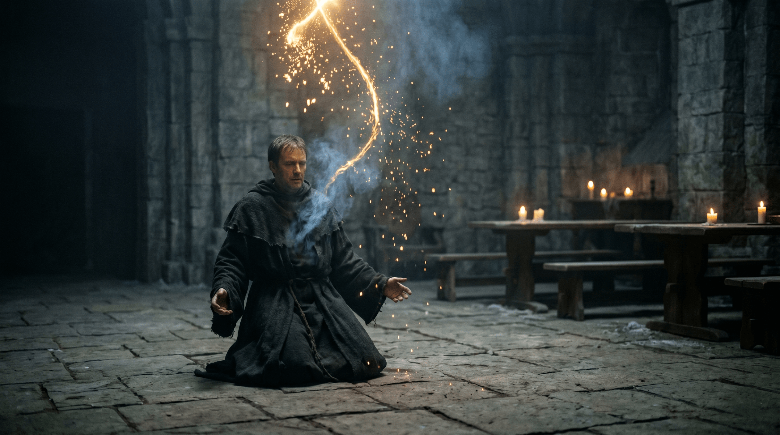 Symbolic representation of a wizard dying from a broken Unbreakable Vow curse.