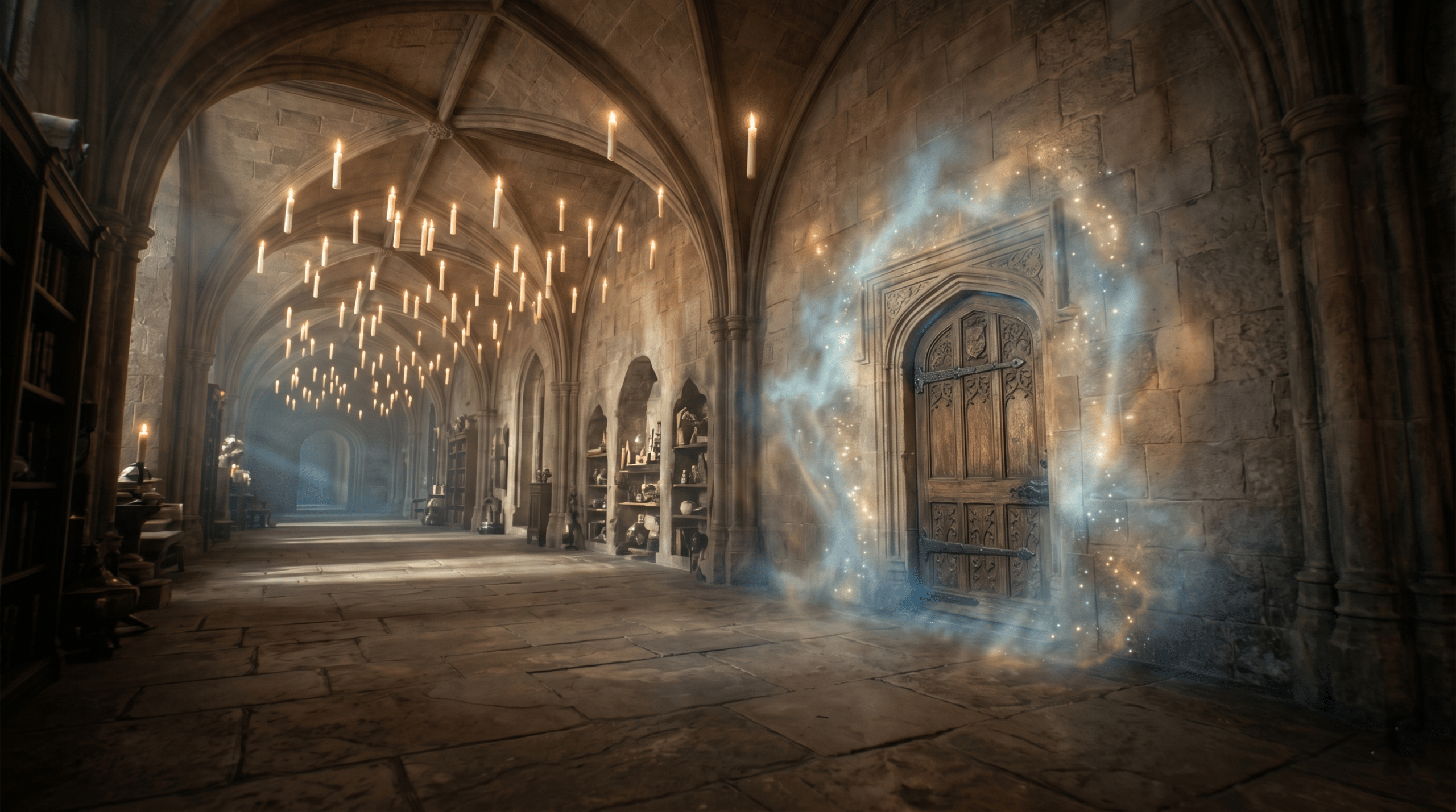 Harry Potter Room of Requirement magical door appearing on the seventh floor wall