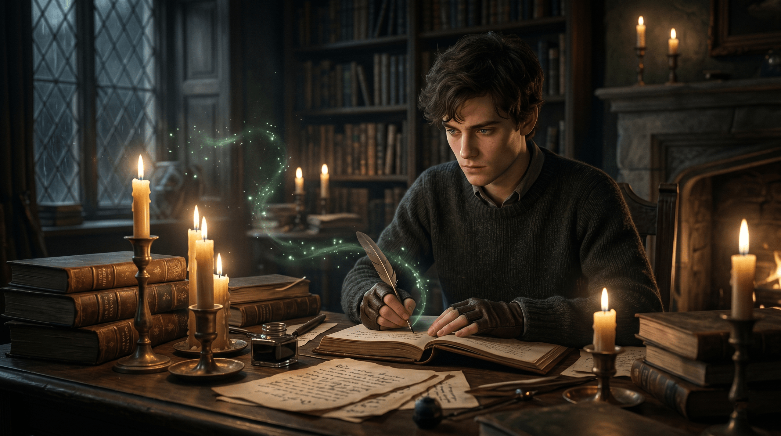 Mattheo Riddle writing in a mysterious notebook - origin of the popular Harry Potter fanon character