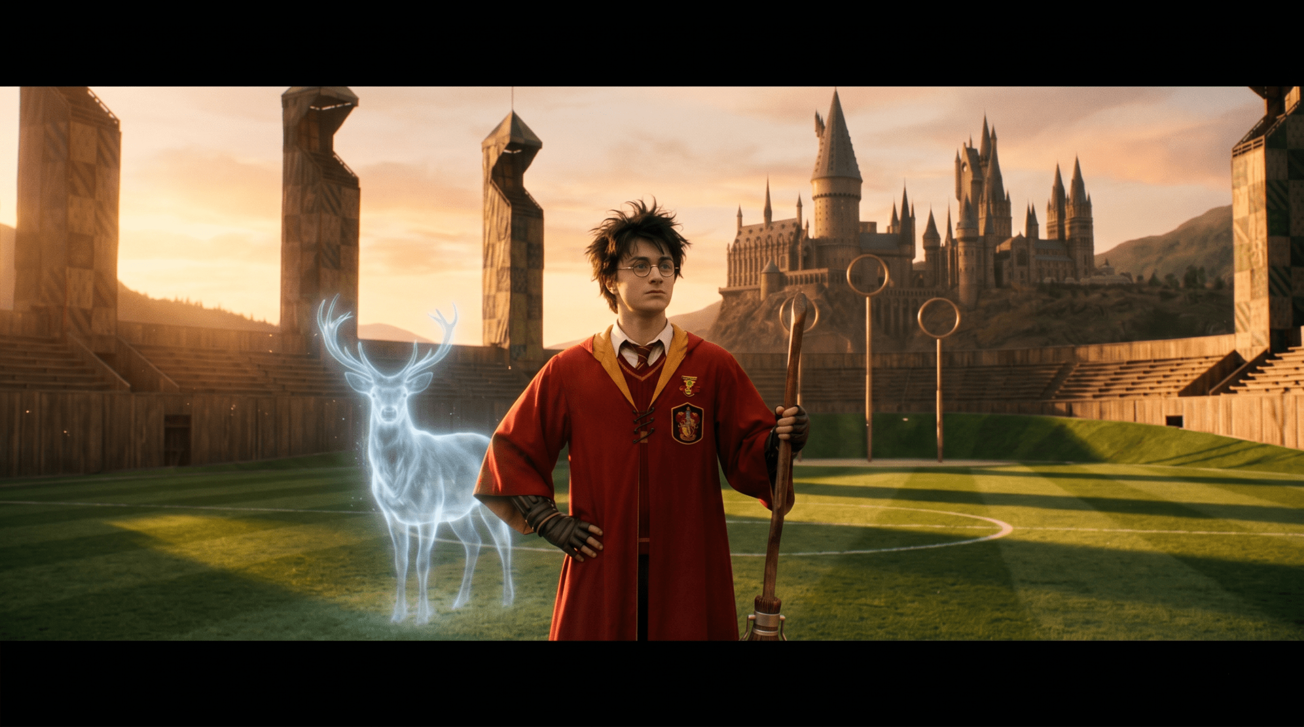 James Potter as Prongs with his stag Patronus at Hogwarts