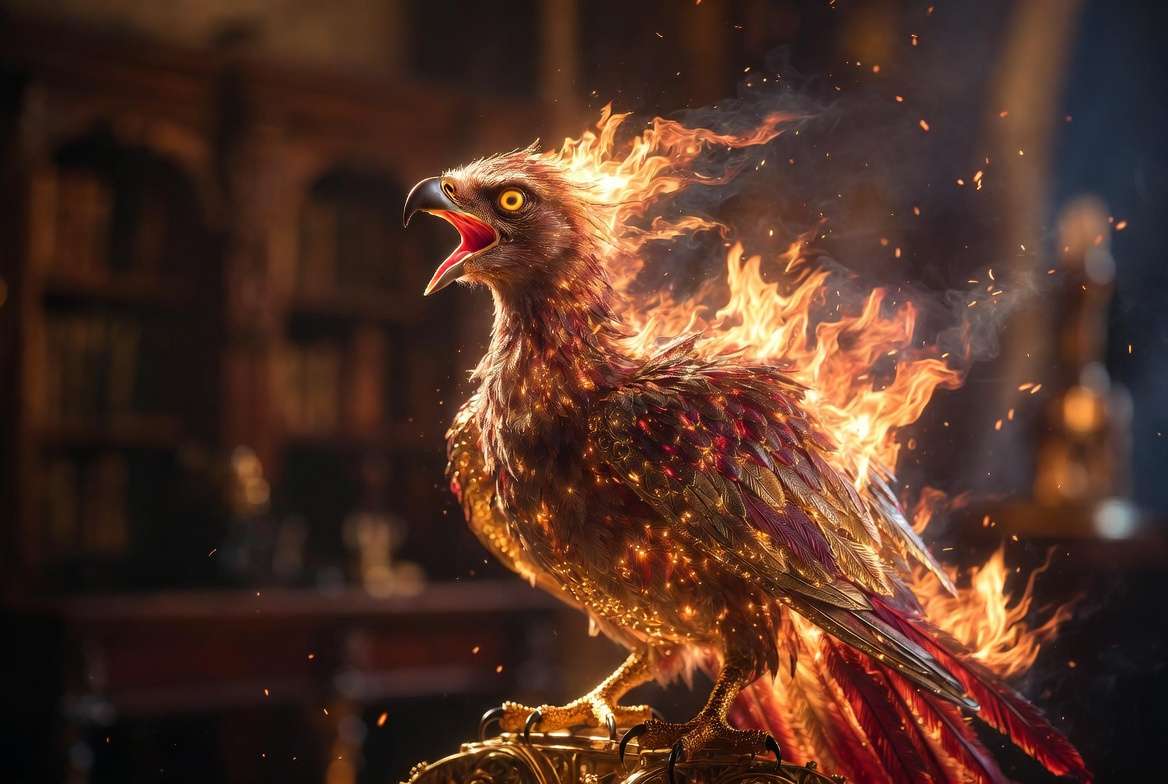 Fawkes the phoenix bursting into flames Harry Potter