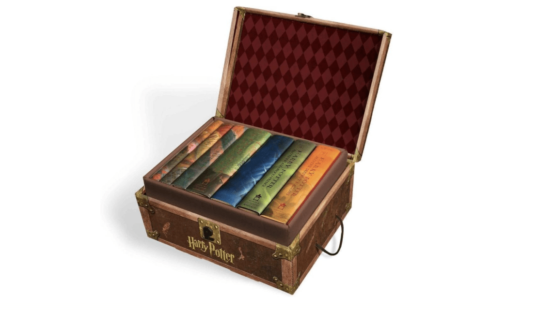 Harry Potter Books Set #1-7 in Collectible Trunk-Like Toy Chest Box, Decorative Stickers Included by Harry Potte
