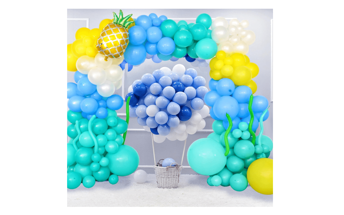 177PCS Cartoon Sponge Balloon Arch Kit, Blue Yellow Balloon for Birthday Decorations, Pineapple Foil Balloon with White Teal Latex Balloons for Boy Girl...
