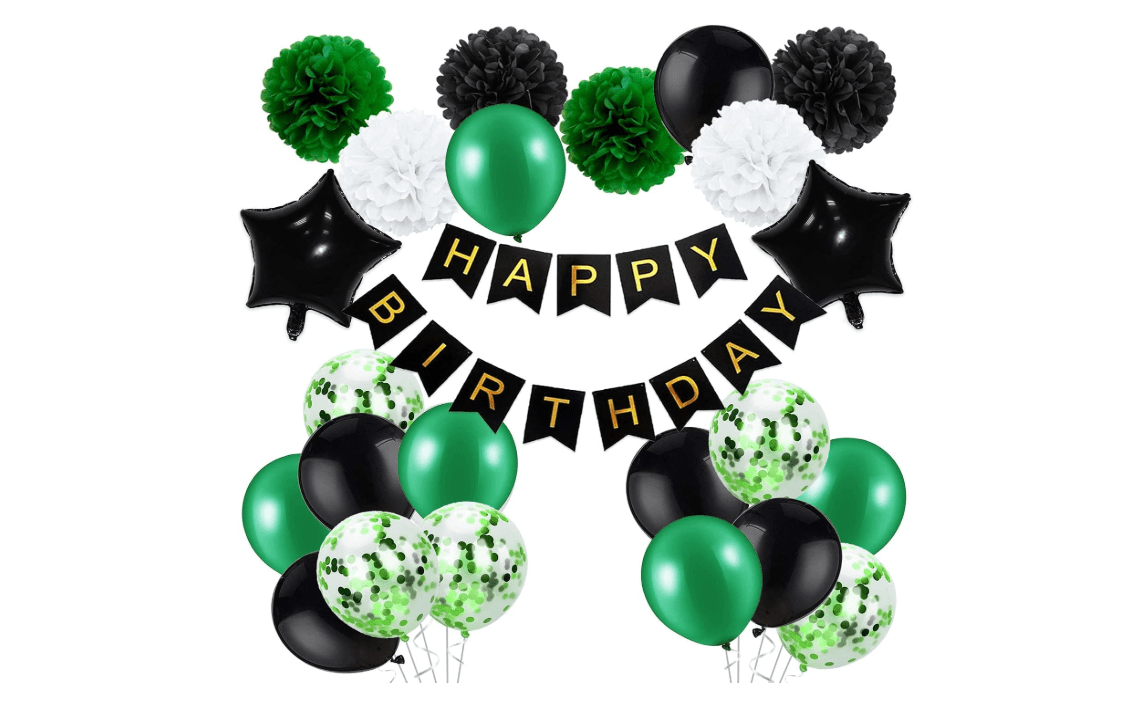 Rabbmall Birthday Decorations for Men Green and Black Party Decor Supplies Boy Including Happy Birthday Banner Confetti Latex Balloon Foil Balloon and Ribbon

