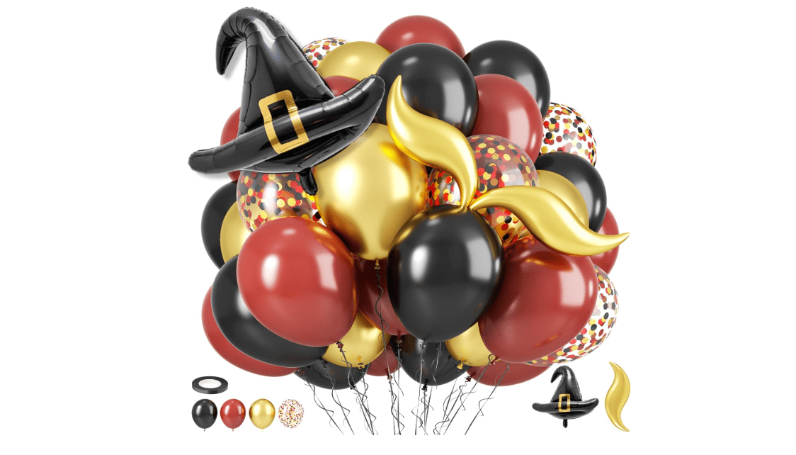 Black Burgundy Balloons, 12 Inch Maroon Black Gold Confetti Balloons with DIY Hat and Gold S-shaped Foil Balloon for Boy Girl Birthday Party Graduation Baby...
