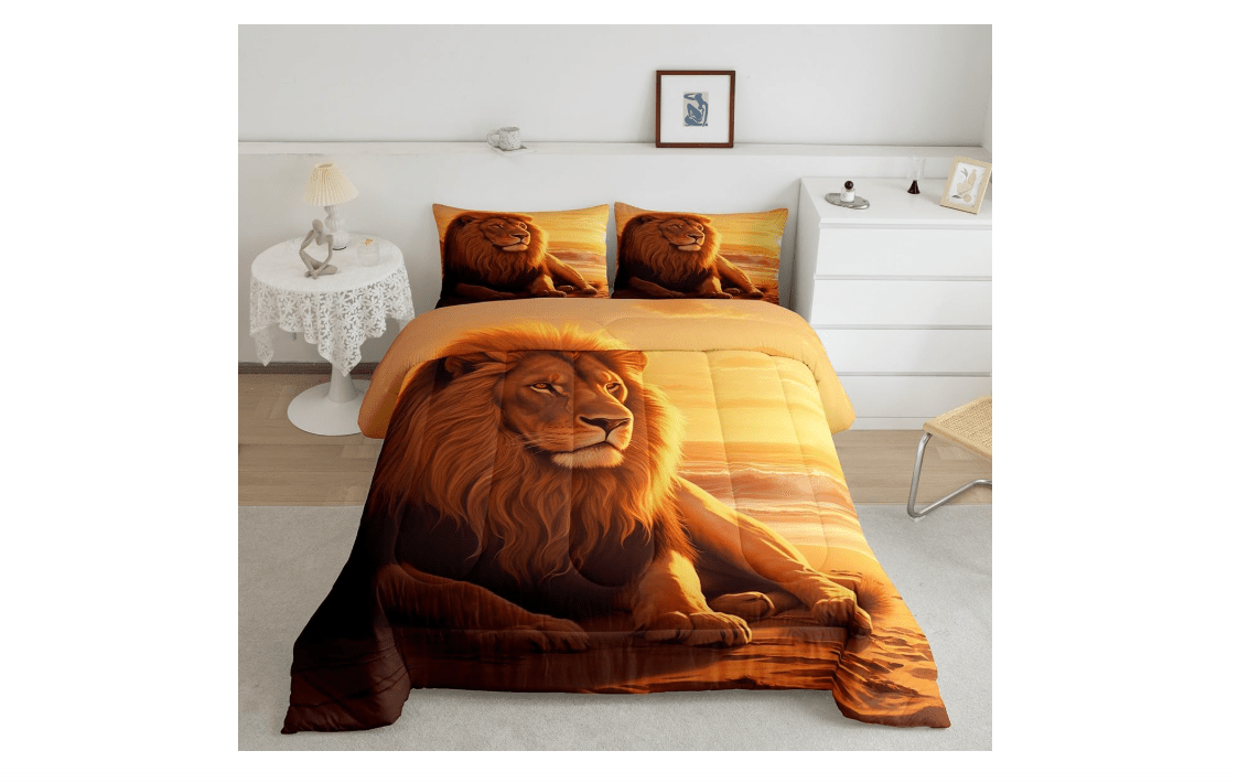 Feelyou 3D Lion Comforter Wild Lion Animal King Comforter Set for Kids Boys Girls Hunting Animal Bedding Set Twin Size Bed Set 