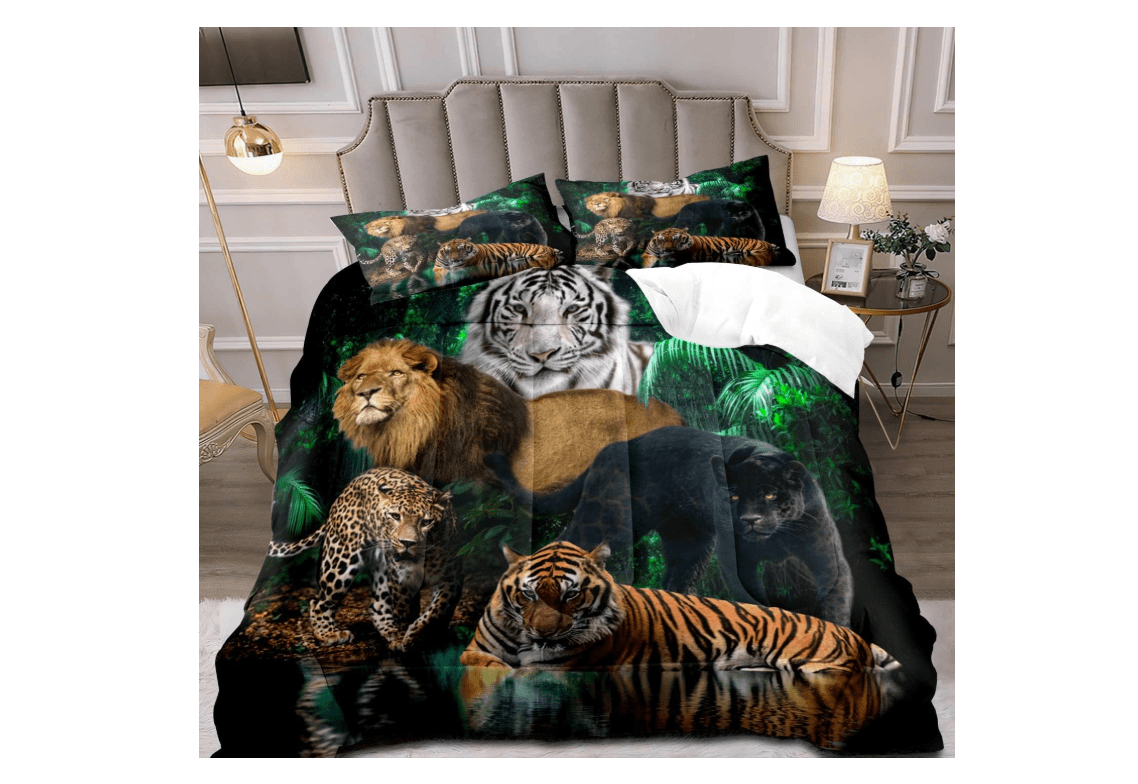 LUVIVIHOME 2PCS Wild Animal Comforter Set Twin Size, White Tiger Black Panther Lion Bedding Sets, Jungle African Safari Animal Bedroom Decor for Men Boys...

