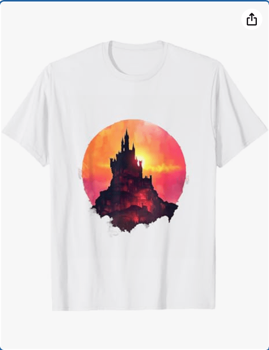 Medieval Castle Silhouette Sunset Art Fantasy T-Shirt 