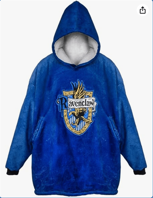 Harry Potter Blanket Hoodie - Ravenclaw House Crest Design - Oversized Wearable Fleece with Hood and Pocket - HP Gifts for Women Adults Kids 