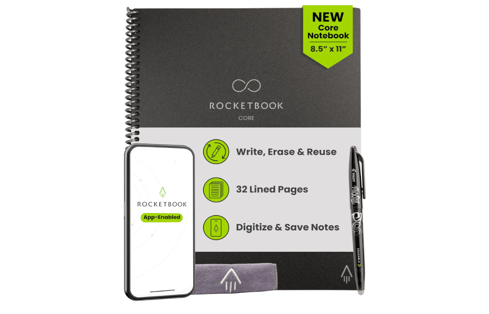 Rocketbook Core Reusable Smart Notebook, Lined Pages For School, Work and Creative Projects, Letter Size 8.5x11, Black - Premium
