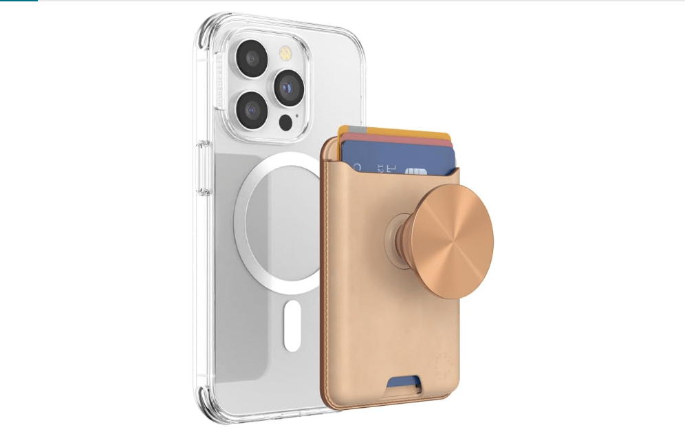 PopSockets Phone Wallet for MagSafe, Phone Card Holder with Grip, Gold - Tan Nigiri