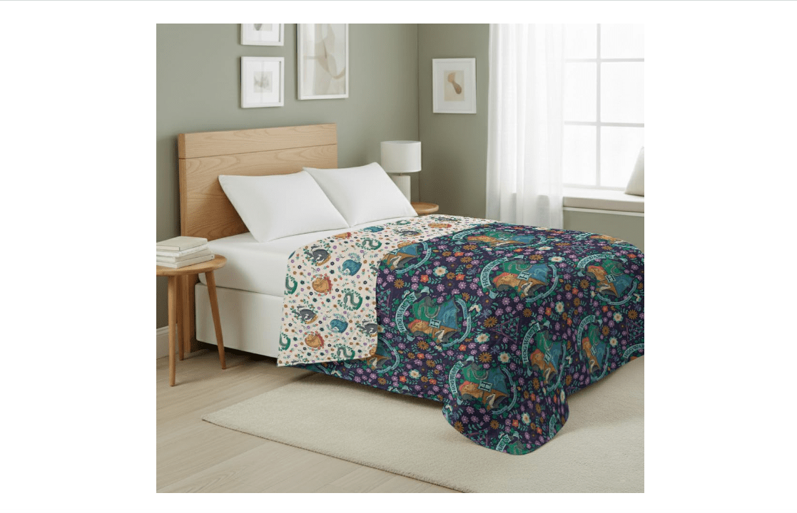 Harry Potter Botanical Crests Full/Queen Quilted Throw Blanket Adults Boys Girls, Soft Lightweight Bedding for Bed, or Couch, 90 x 90 inches 