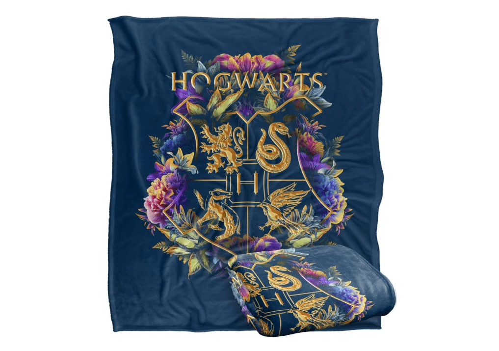 Harry Potter Hogwarts Multi-Colored Floral Crest Officially Licensed Silky Touch Super Soft Throw Blanket 50" x 60" 