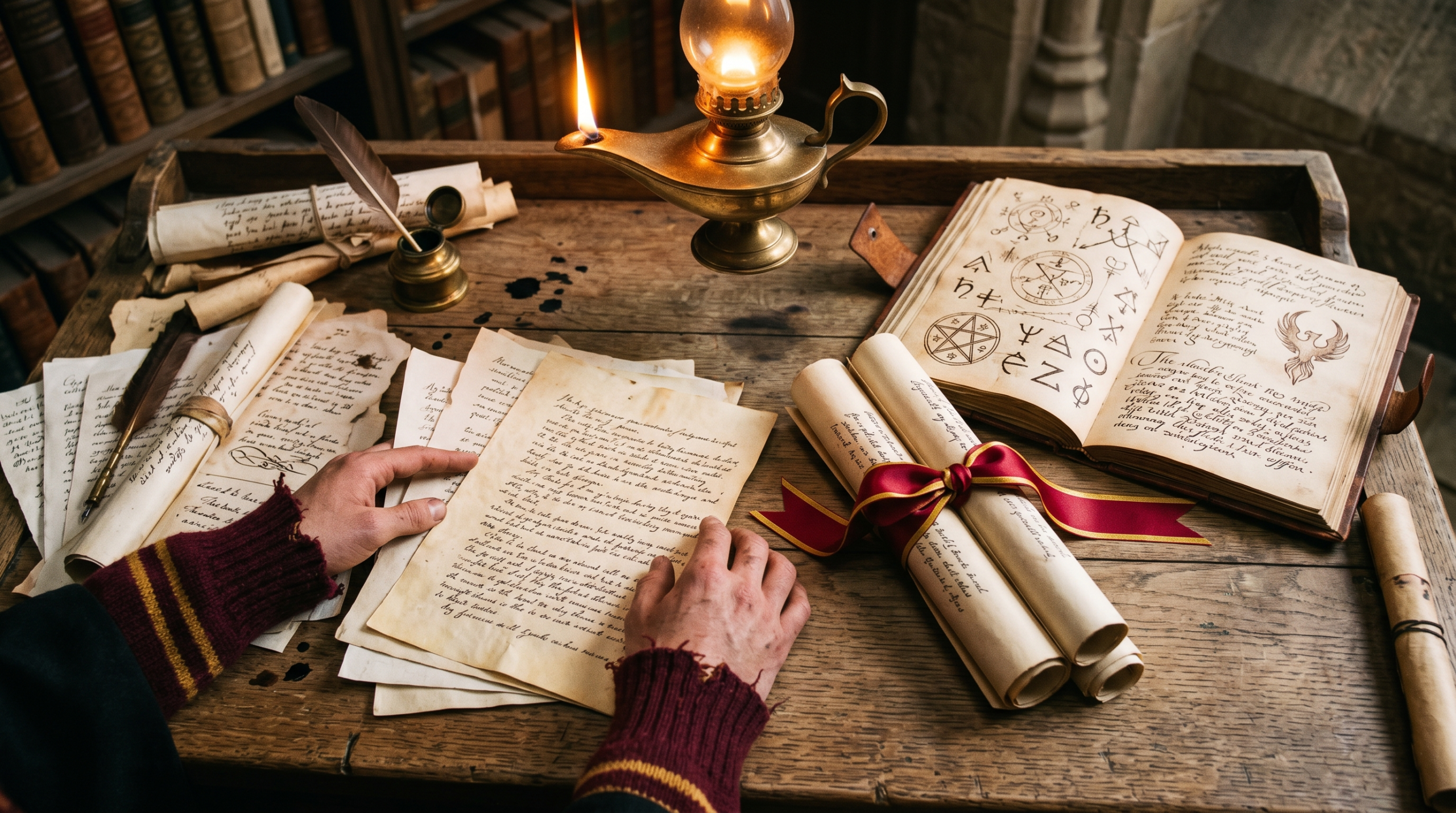 Top quality Harry Potter female fanfiction curation and vetting process represented on a writer's desk.