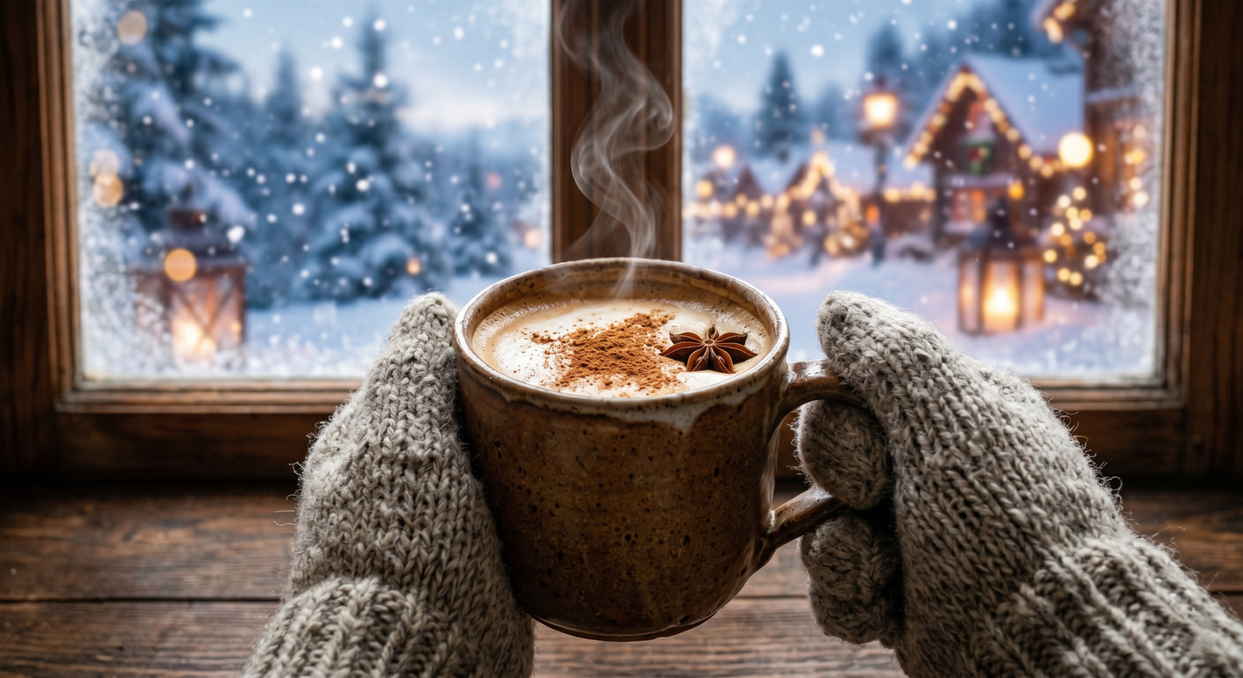 A rustic, steaming ceramic mug filled with spiced Hot Butterbeer and cinnamon.