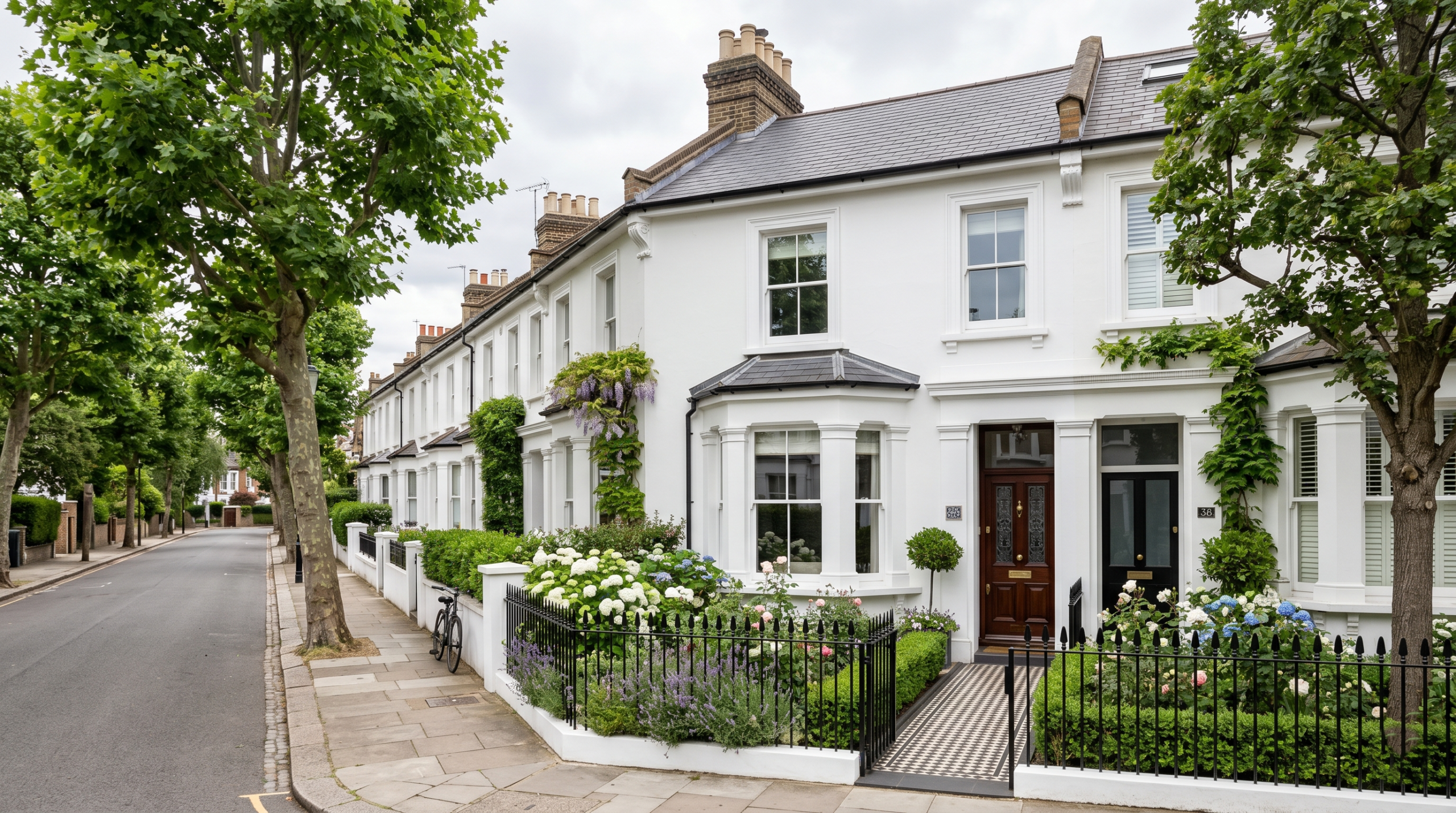 Exterior of a traditional terraced family house in Fulham, London, similar to Daniel Radcliffe's childhood home.
