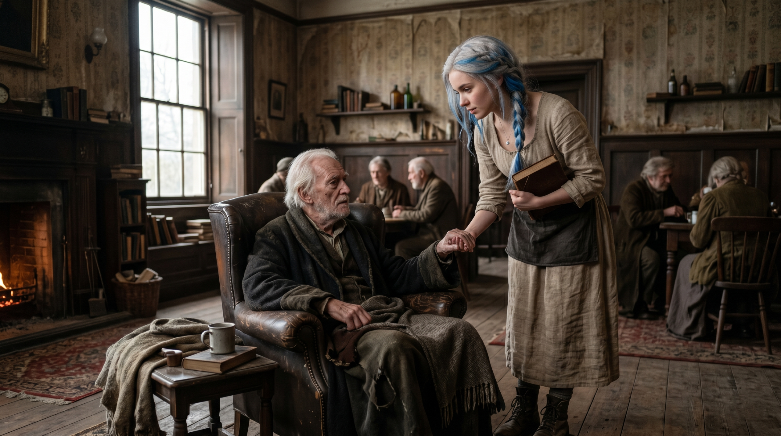 Delphini Diggory manipulative niece comforting frail Amos Diggory at St. Oswald’s Home