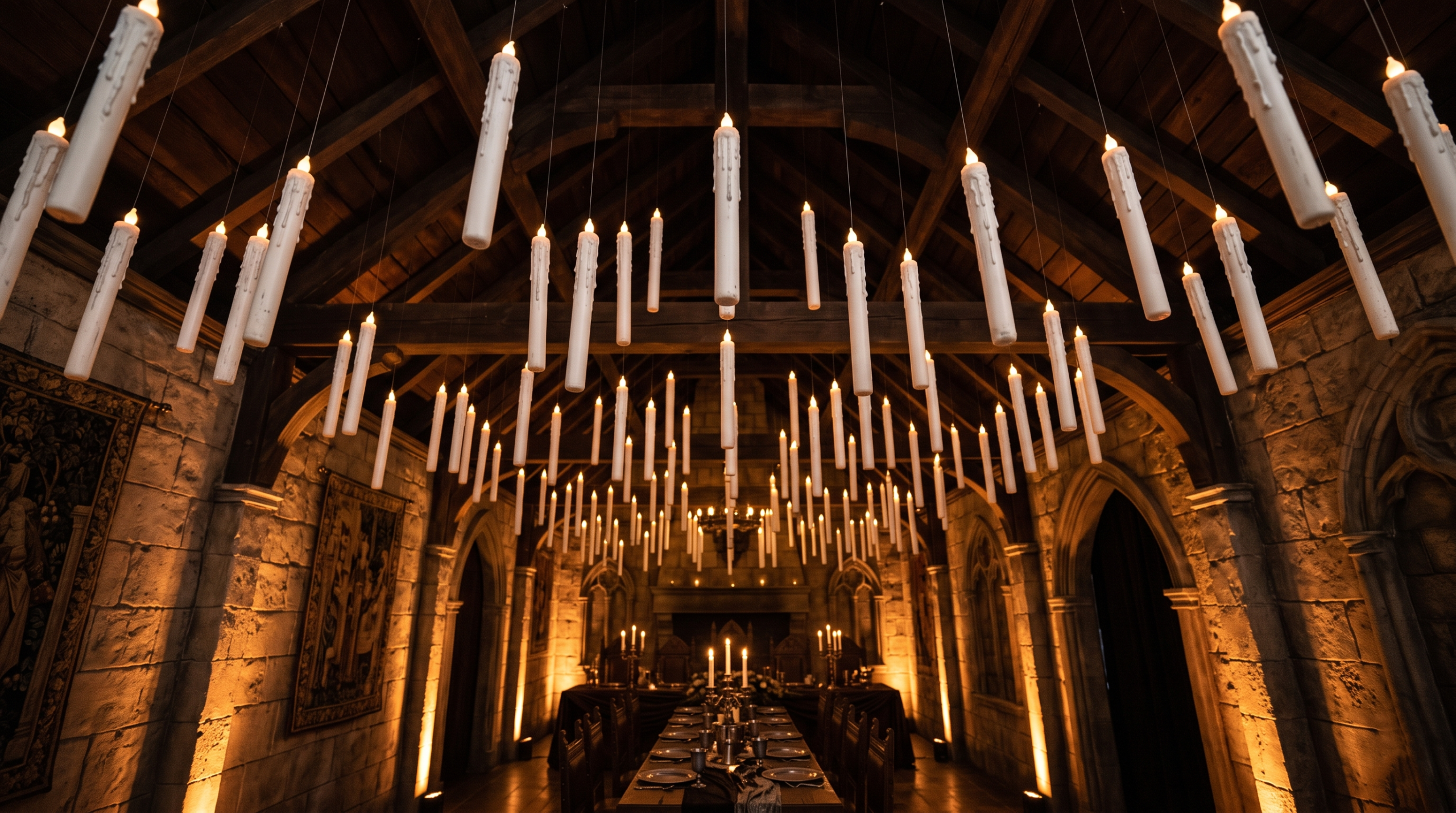 Realistic DIY floating LED candles for Harry Potter party lighting.