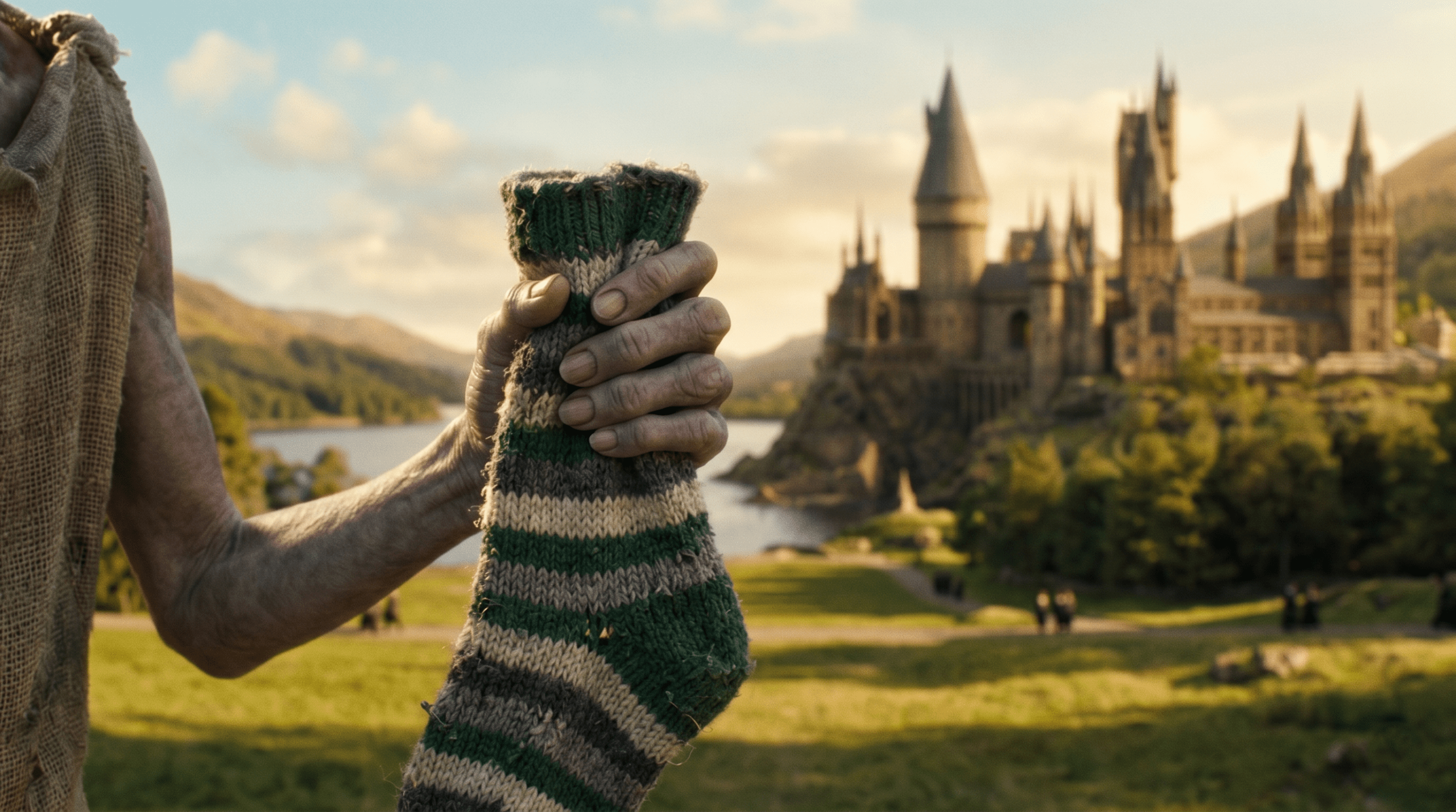 Dobby’s hand holding the iconic sock that granted him freedom from the Malfoys.