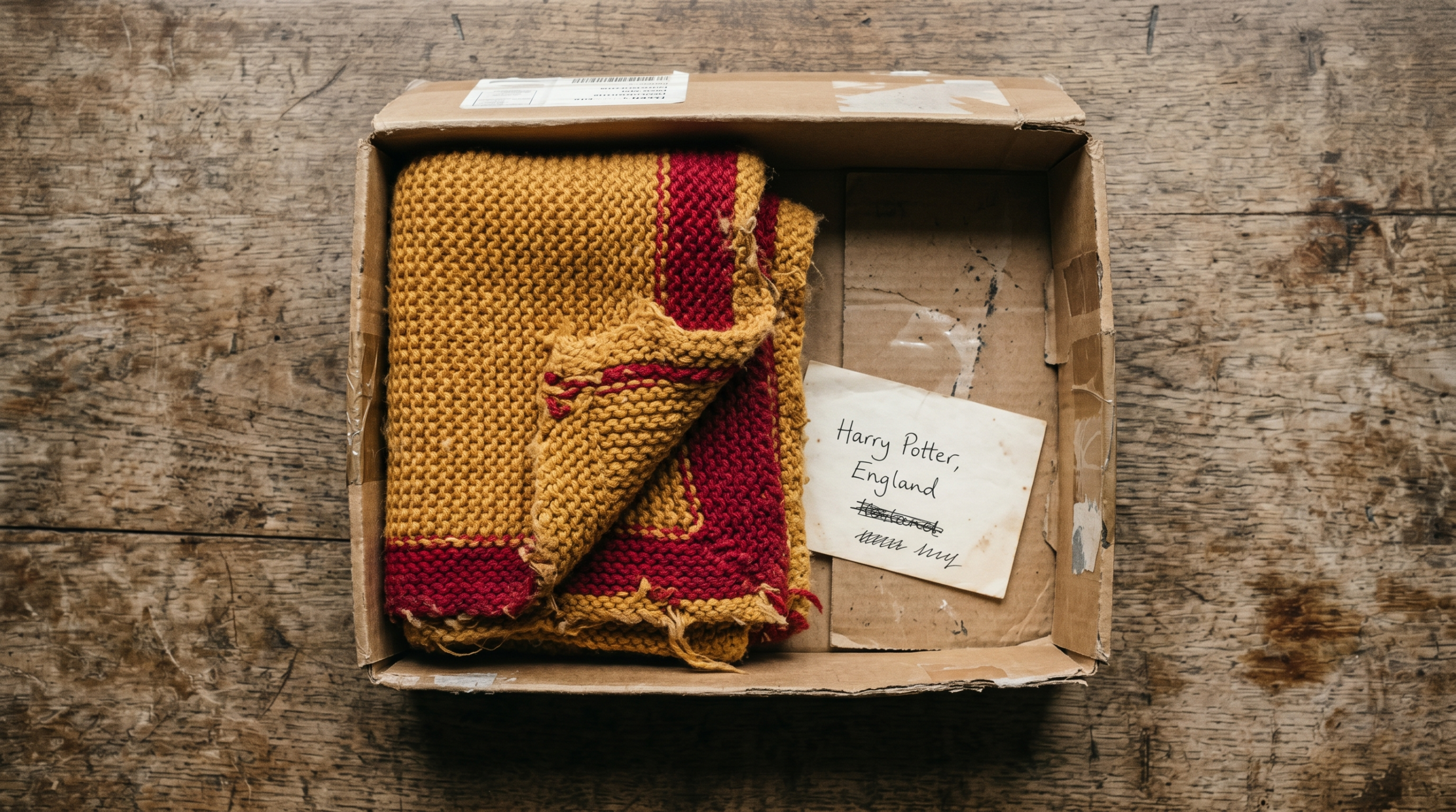 The aged golden and crimson baby blanket that Dudley returned to Harry Potter.