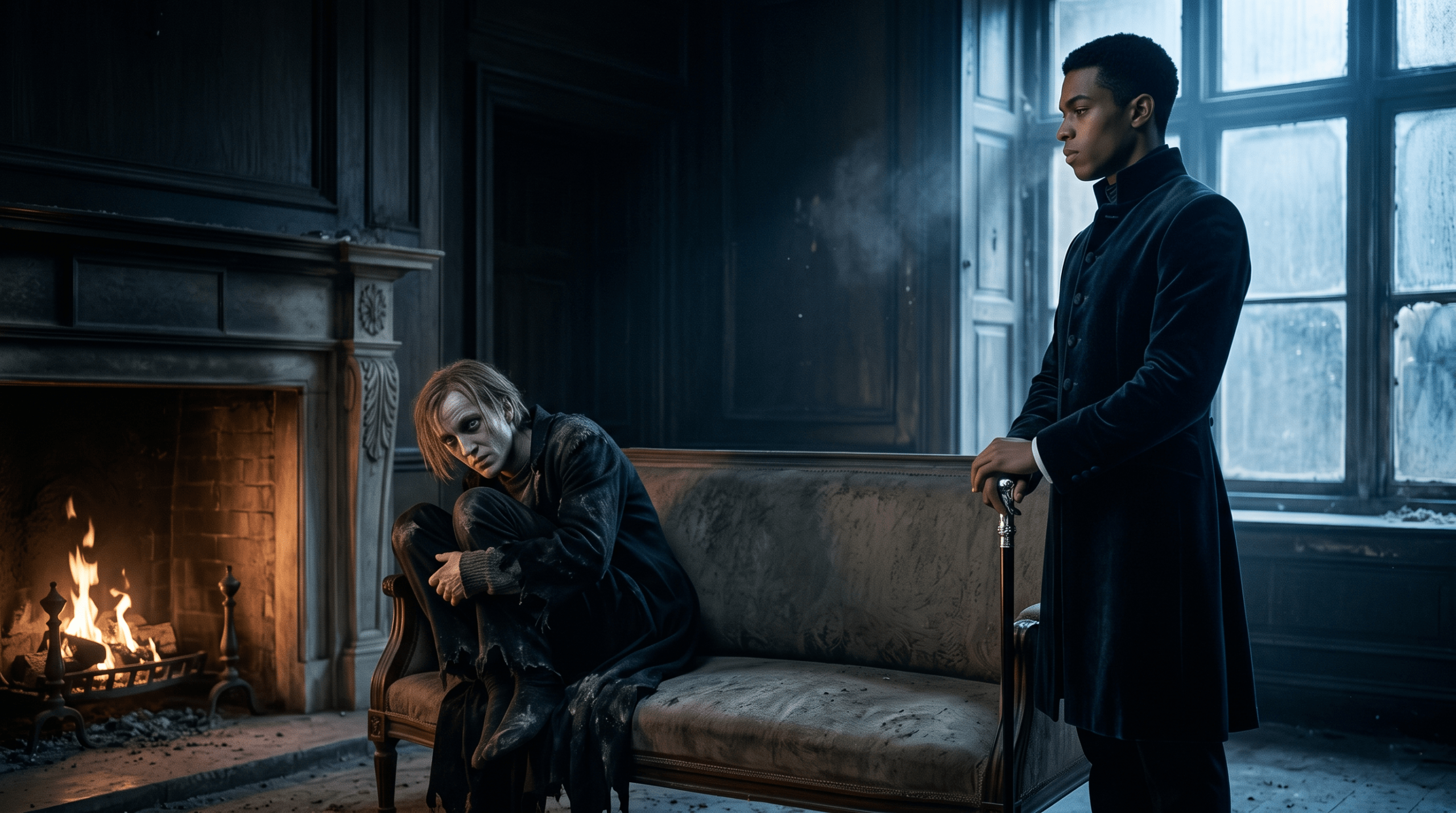 A comparison of a pristine, wealthy Blaise Zabini and a defeated Draco Malfoy in Malfoy Manor.