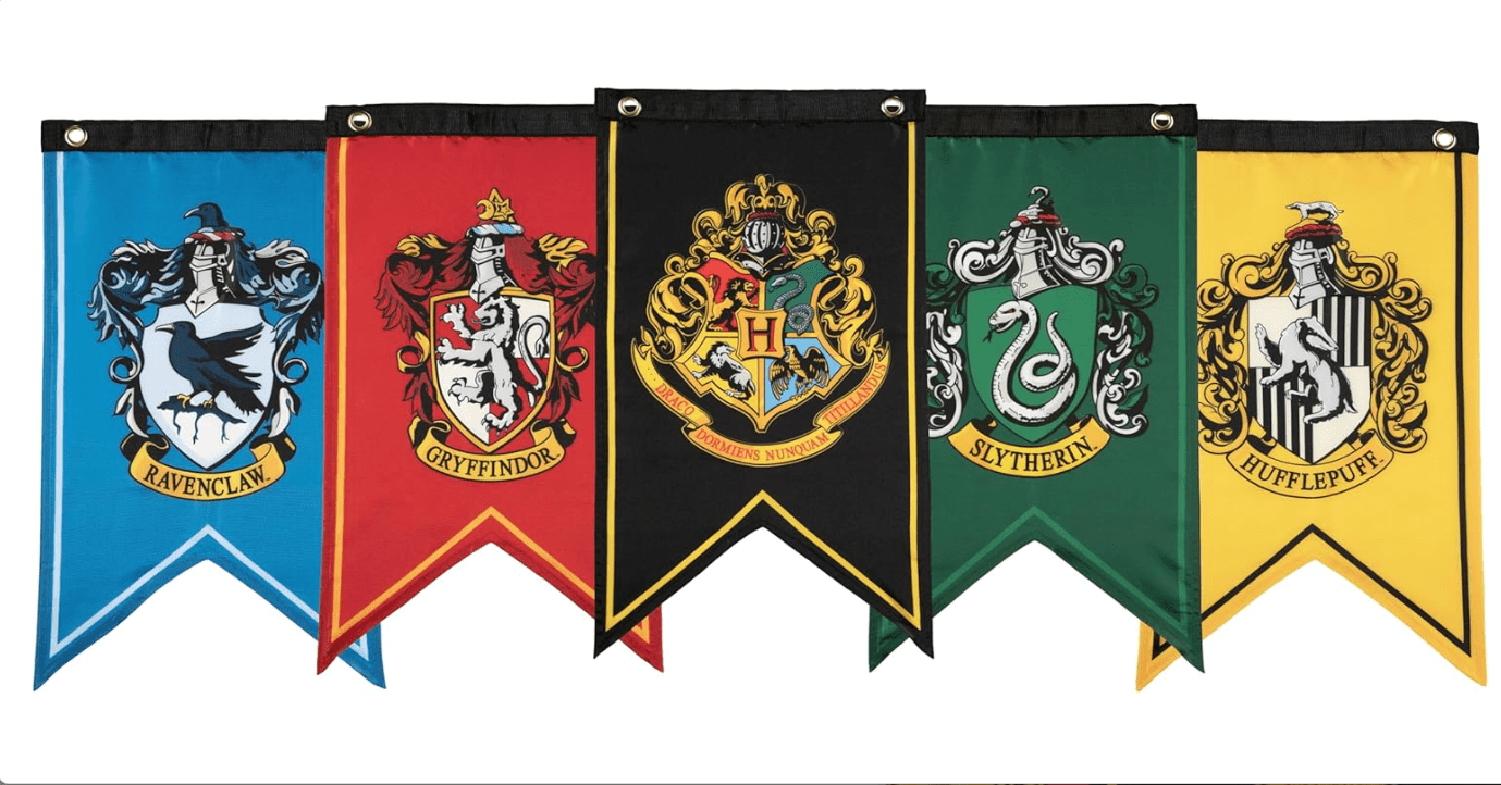 Conquest Journals Harry Potter Wizarding House Banner Flag Set, 12'' x 20'' Polyester Flags, Set of 5 Includes Hogwarts Crest, Gryffindor,...